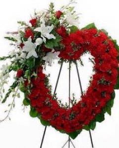 Red & white heart Funeral flowers
